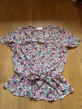 Sienna Sky Floral Wrap Tie Front Blouse in Pink Multi